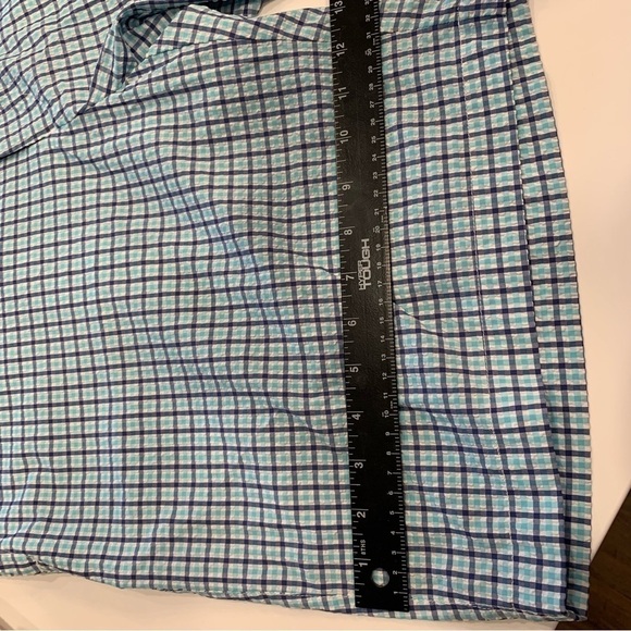 Peter Millar CrownSport Men’s seersucker navy aqua and white plaid short Size 40 - Picture 9 of 11